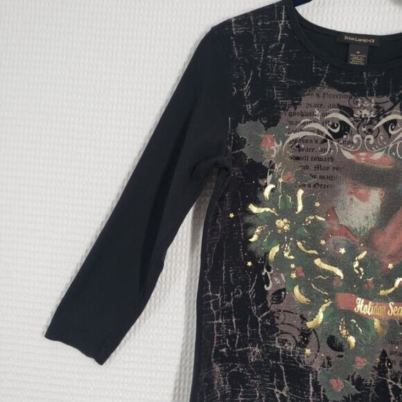 Vintage Susan Lawrence Shirt Womens Medium Black Goth Christmas Distressed Y2k - Picture 10 of 16